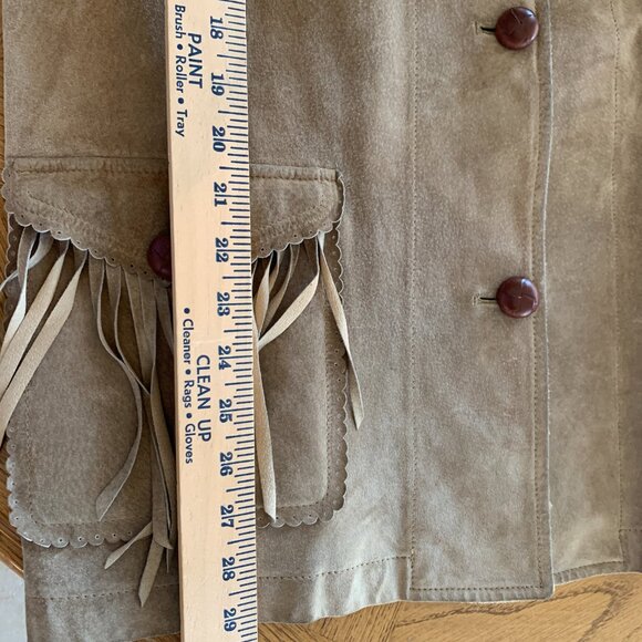 Ralph Lauren Western Suede Fringe Jacket Vntg Size M | Rare Putty Tan Leather M - Picture 16 of 17